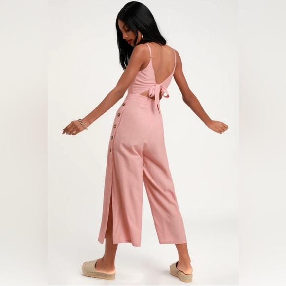 Lulu’s Imagine That Mauve Pink Tie-Back Cutout Culotte Jumpsuit Size Medium - Picture 7 of 7